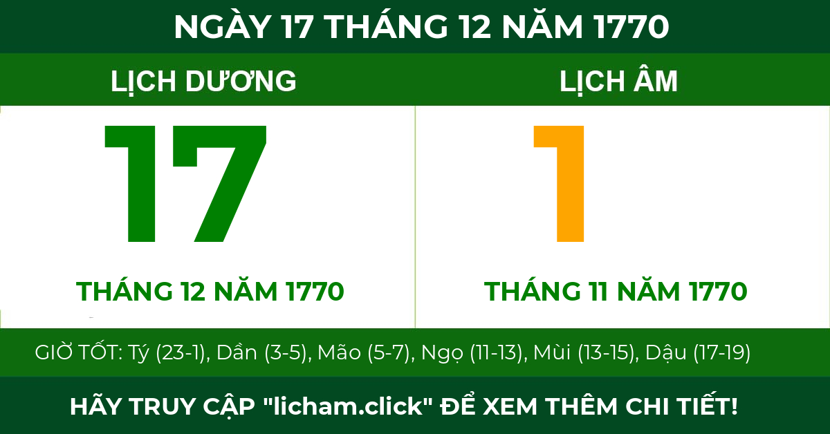 lịch âm ngày 17 tháng 12 năm 1770