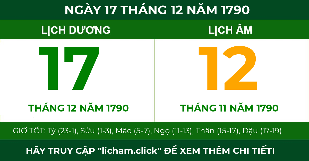 lịch âm ngày 17 tháng 12 năm 1790