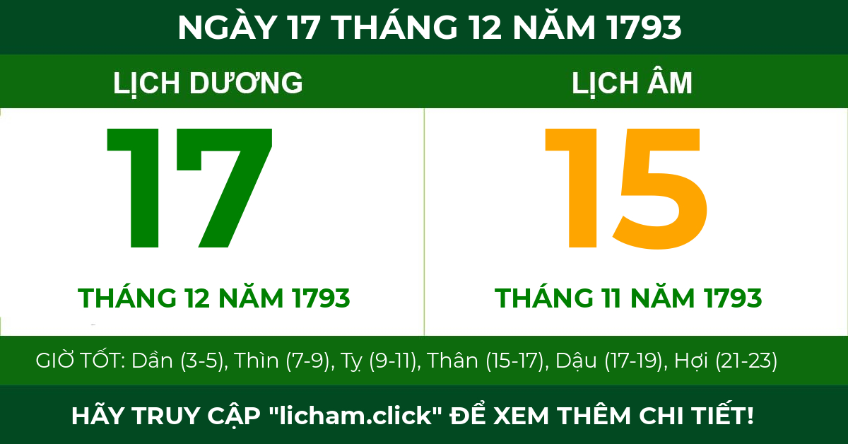 lịch âm ngày 17 tháng 12 năm 1793