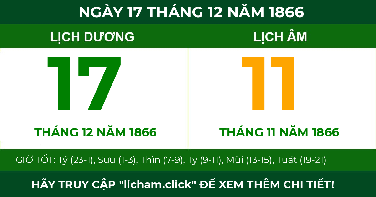 lịch âm ngày 17 tháng 12 năm 1866