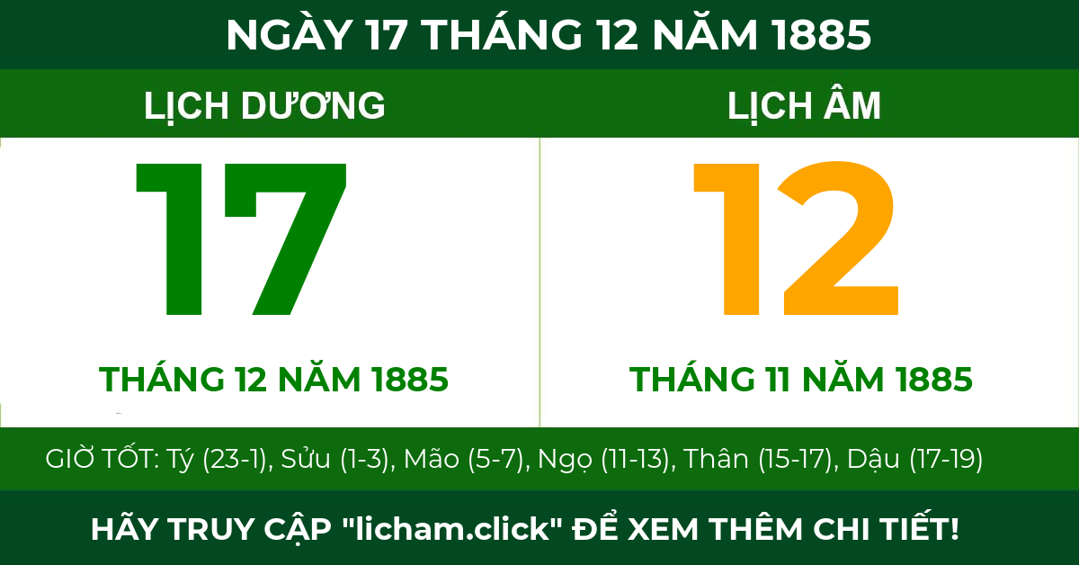 lịch âm ngày 17 tháng 12 năm 1885