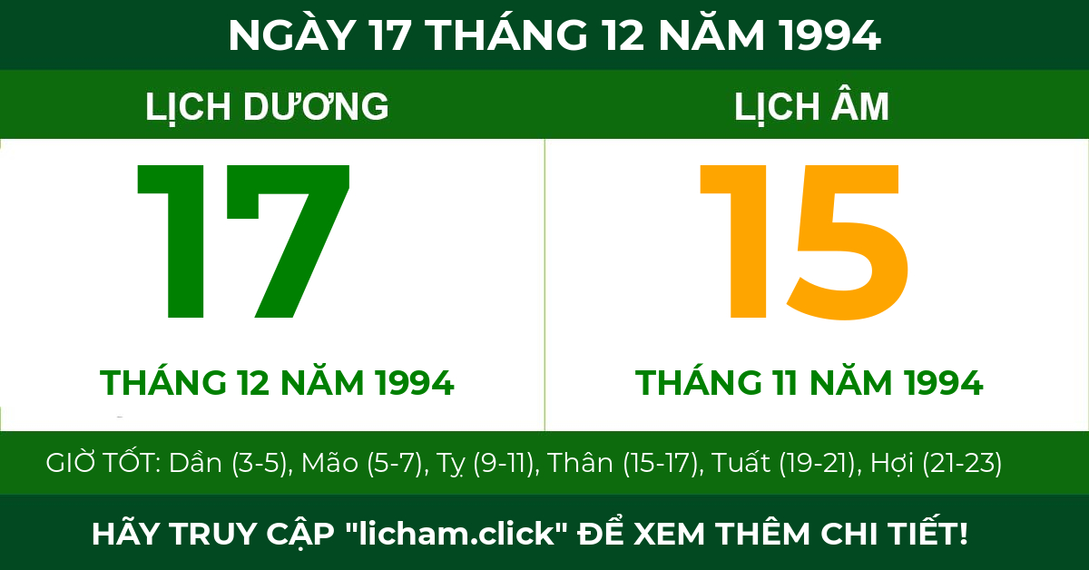 lịch âm ngày 17 tháng 12 năm 1994