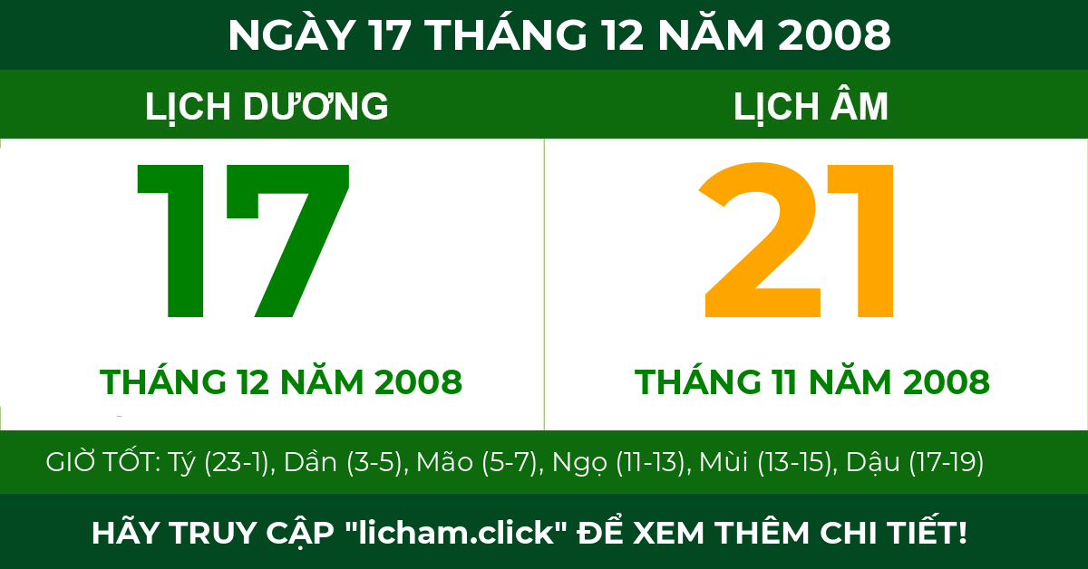 lịch âm ngày 17 tháng 12 năm 2008