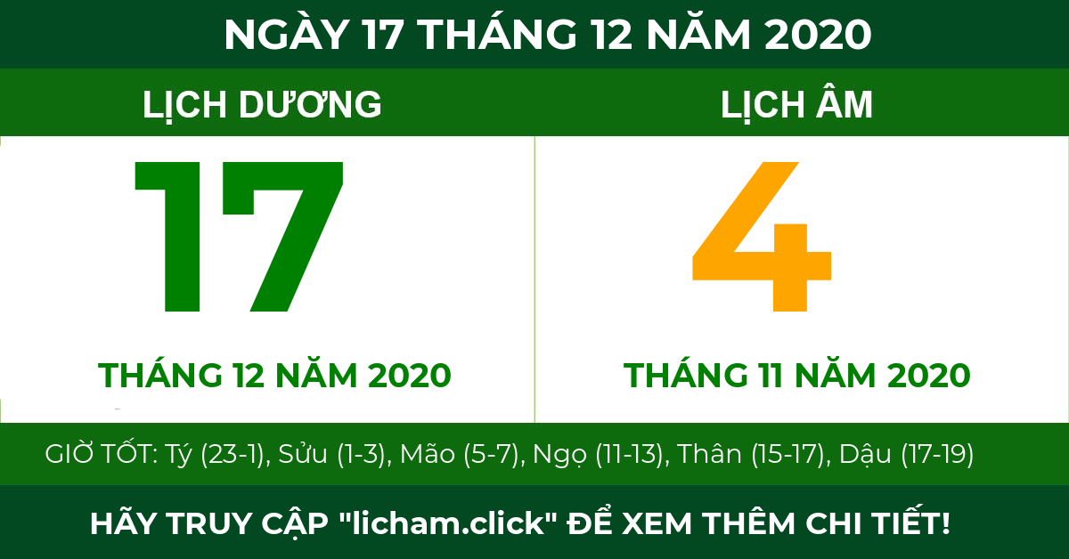 lịch âm ngày 17 tháng 12 năm 2020