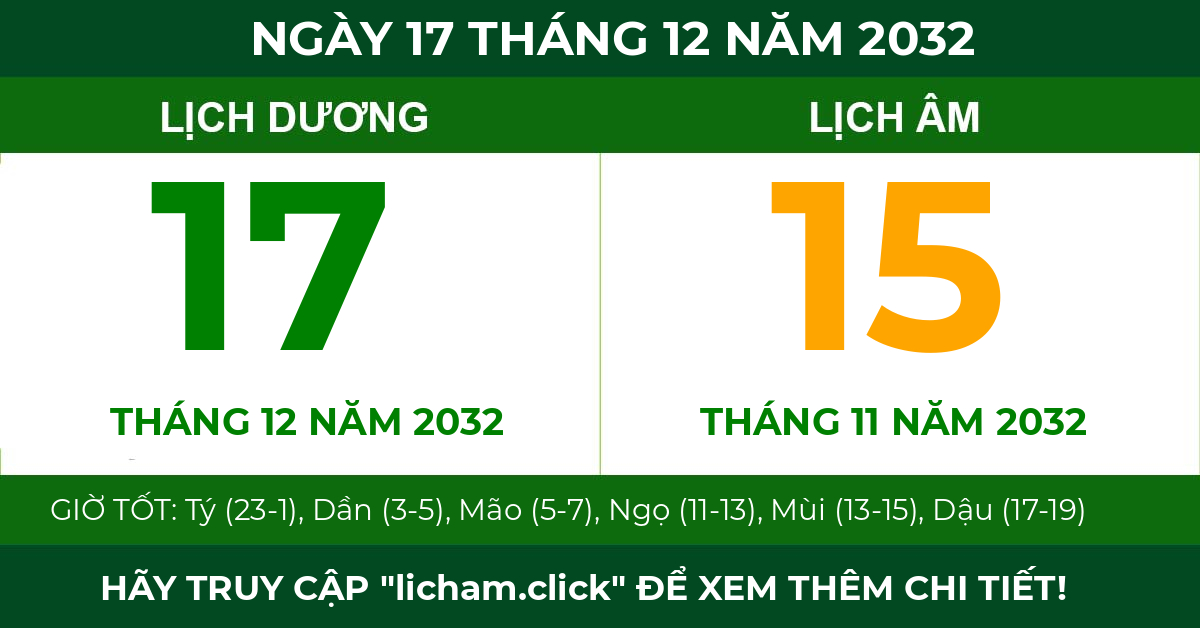 lịch âm ngày 17 tháng 12 năm 2032