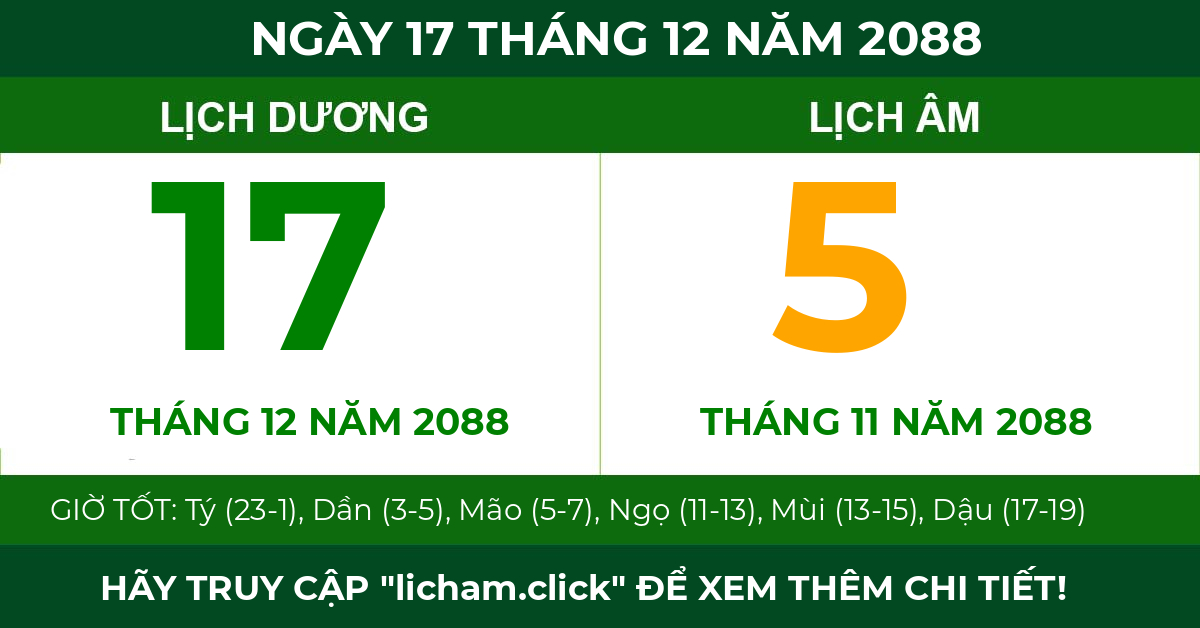 lịch âm ngày 17 tháng 12 năm 2088
