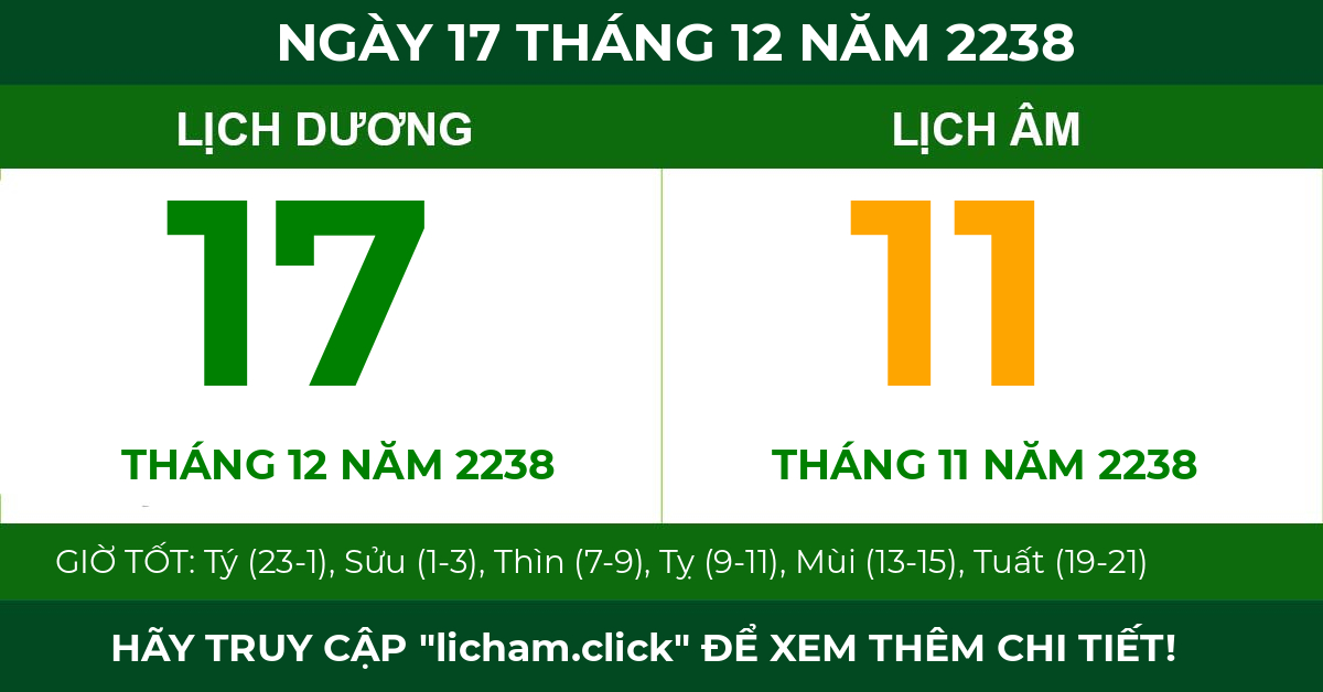 lịch âm ngày 17 tháng 12 năm 2238