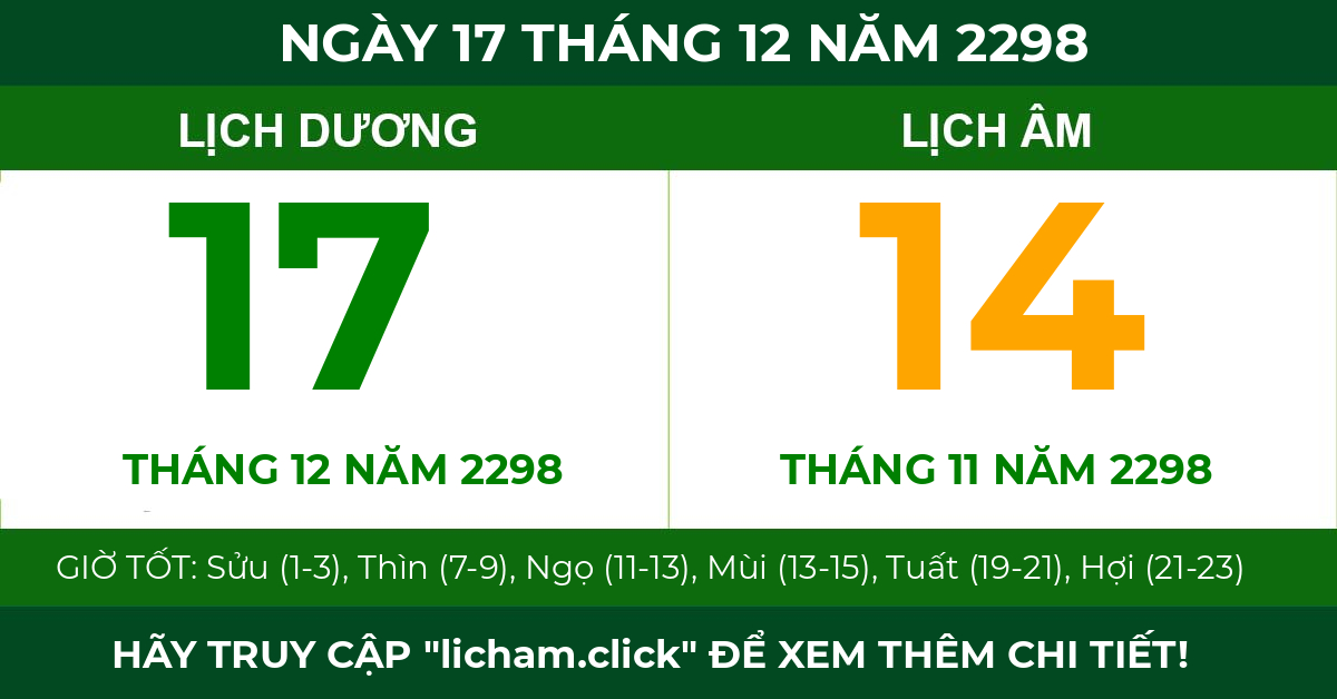 lịch âm ngày 17 tháng 12 năm 2298
