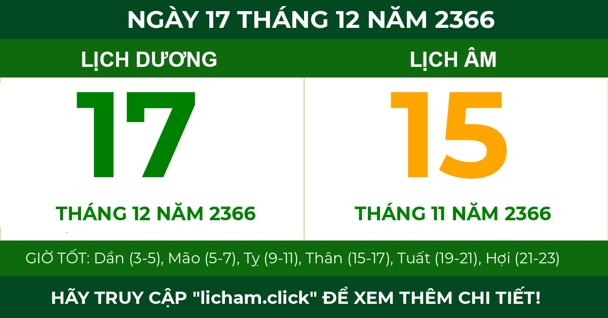 lịch âm ngày 17 tháng 12 năm 2366