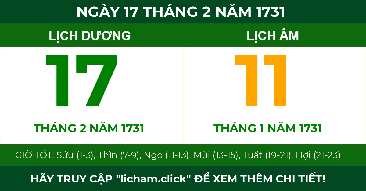 lịch âm ngày 17 tháng 2 năm 1731