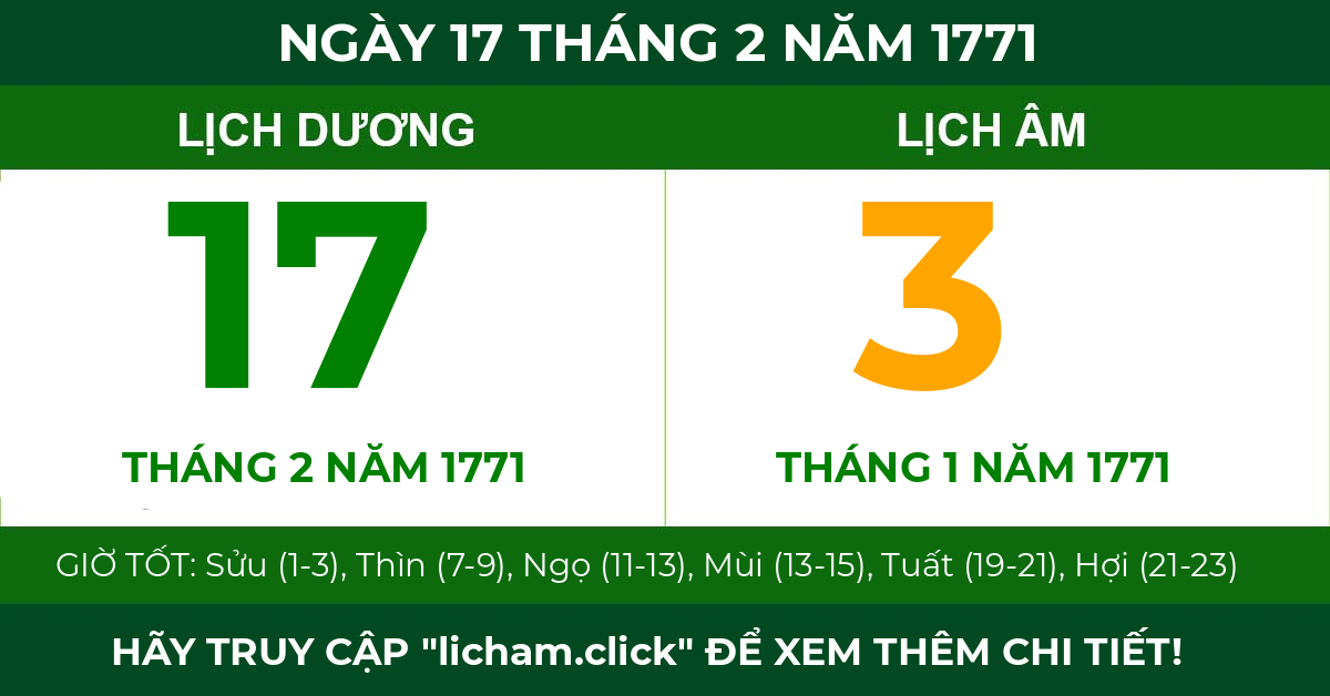lịch âm ngày 17 tháng 2 năm 1771