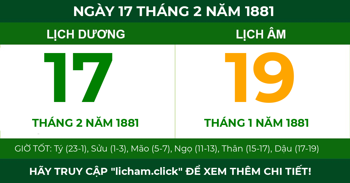 lịch âm ngày 17 tháng 2 năm 1881