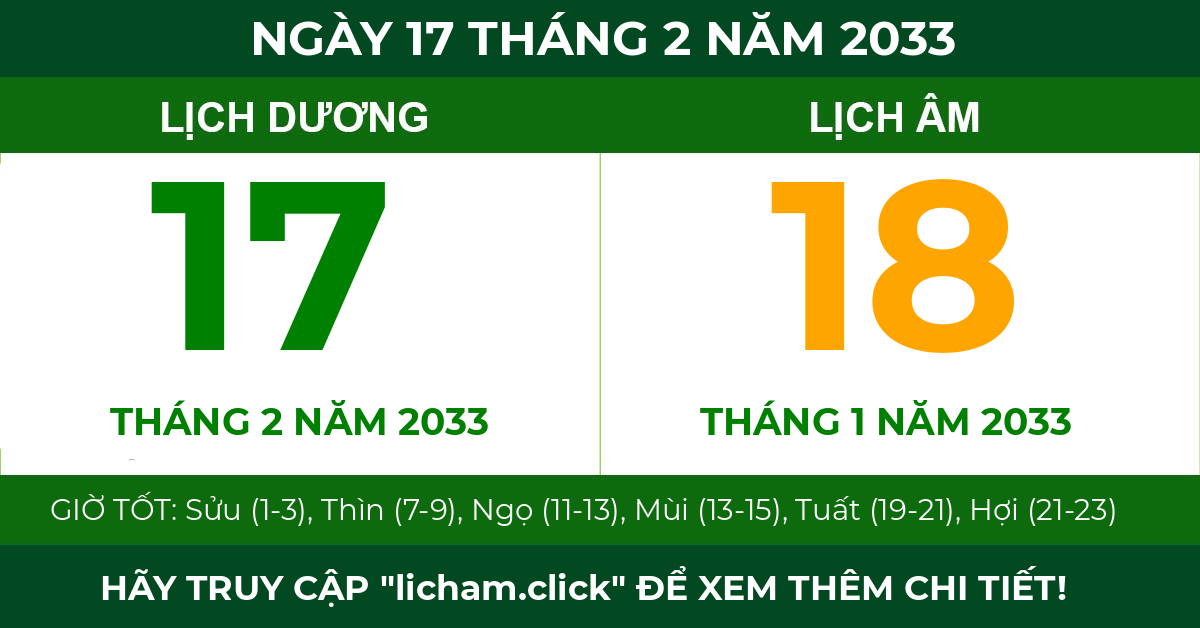 lịch âm ngày 17 tháng 2 năm 2033