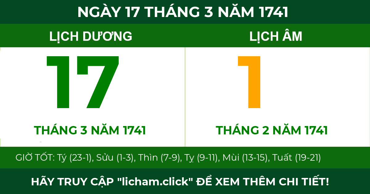 lịch âm ngày 17 tháng 3 năm 1741