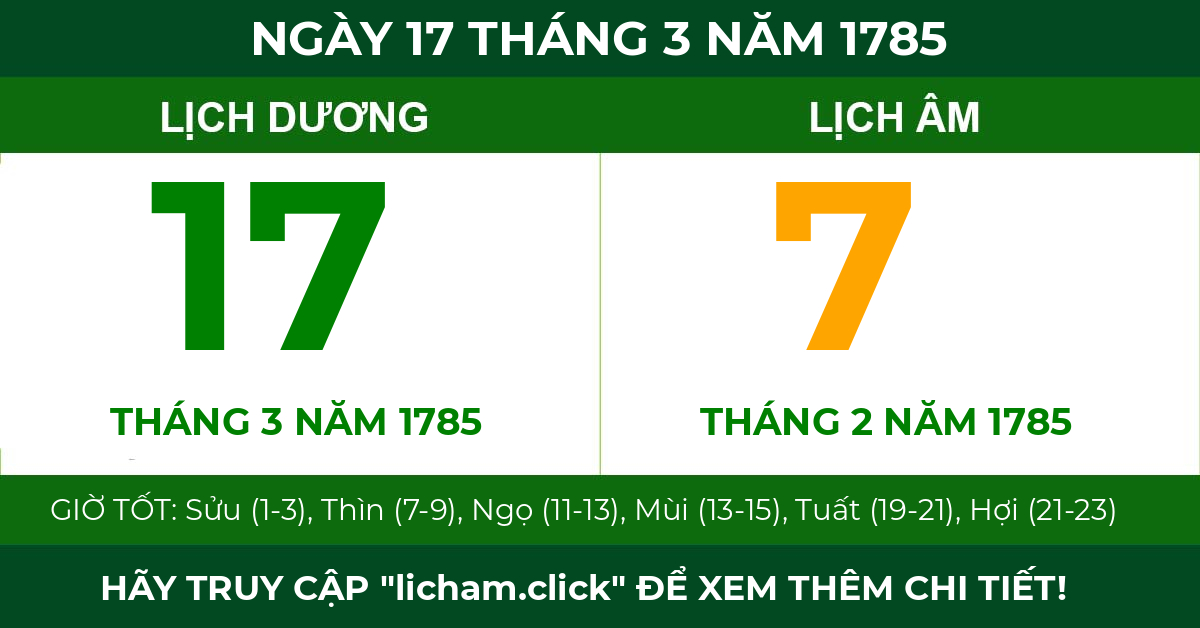 lịch âm ngày 17 tháng 3 năm 1785