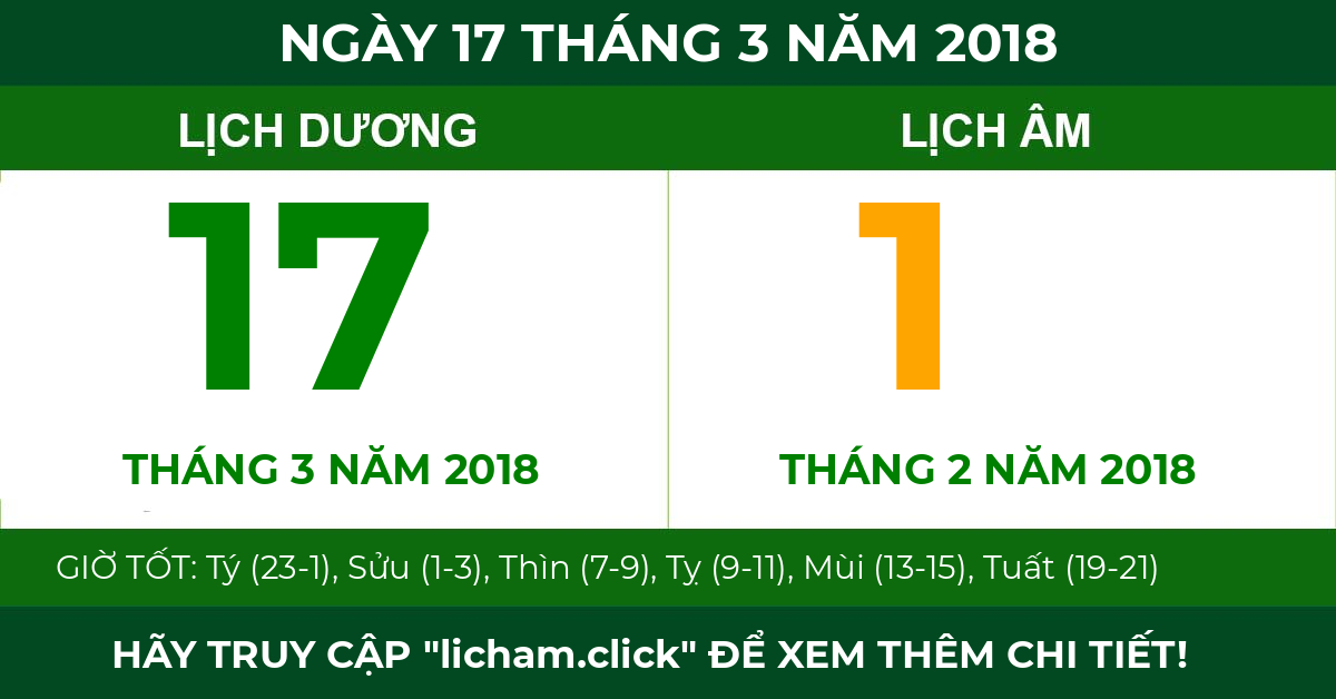lịch âm ngày 17 tháng 3 năm 2018
