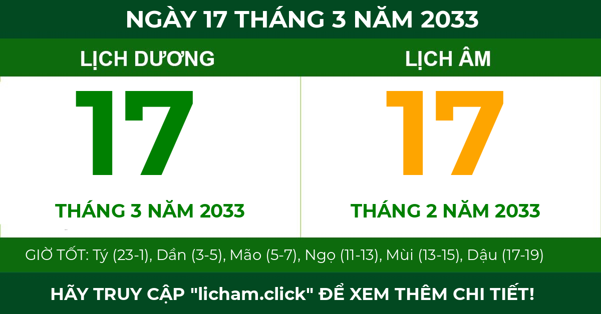 lịch âm ngày 17 tháng 3 năm 2033