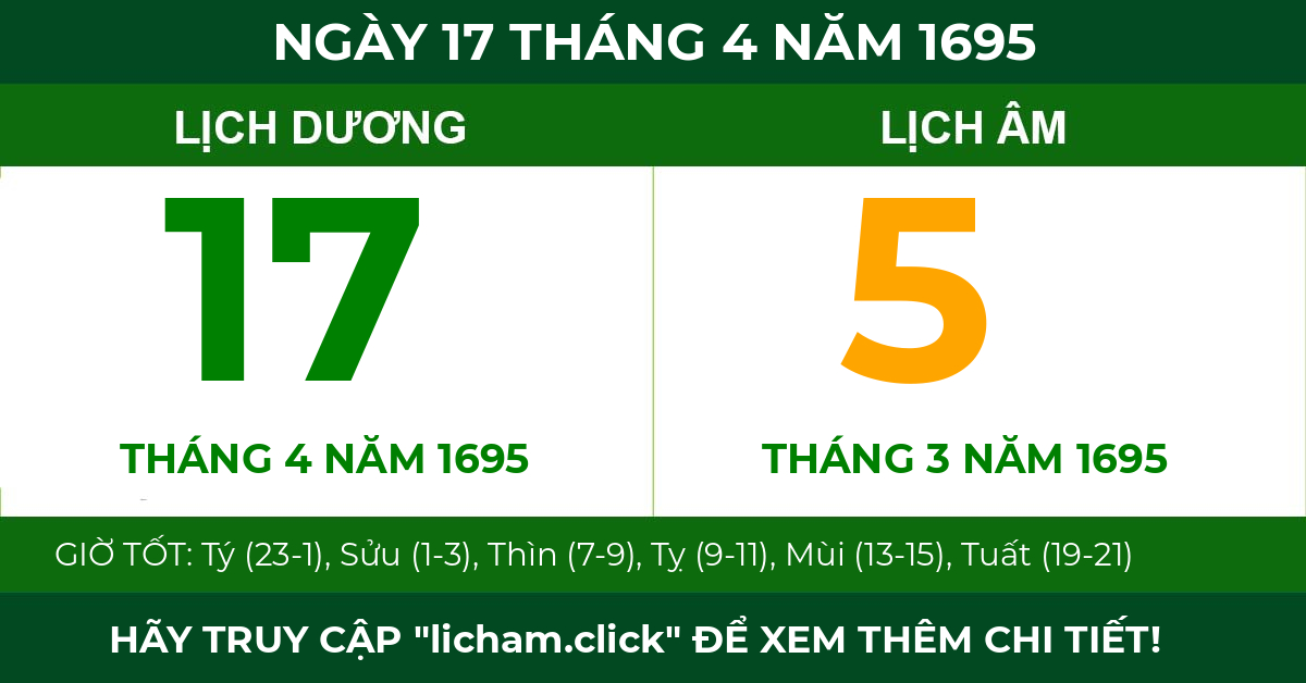 lịch âm ngày 17 tháng 4 năm 1695