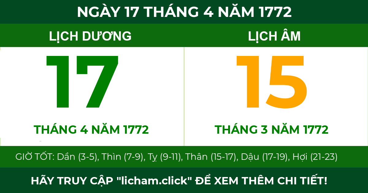 lịch âm ngày 17 tháng 4 năm 1772