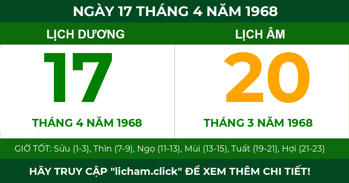 lịch âm ngày 17 tháng 4 năm 1968