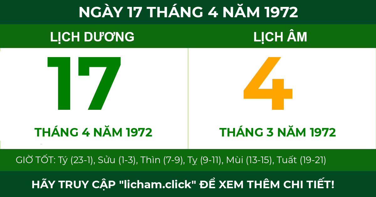 lịch âm ngày 17 tháng 4 năm 1972