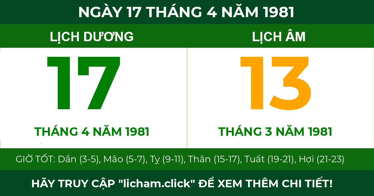 lịch âm ngày 17 tháng 4 năm 1981