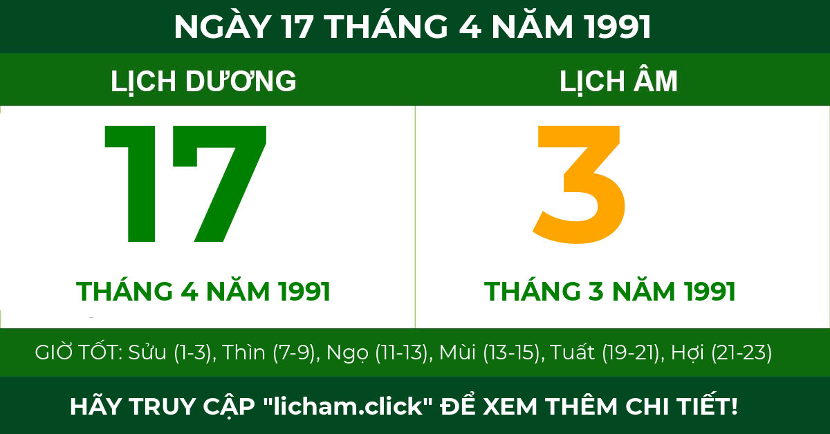 lịch âm ngày 17 tháng 4 năm 1991