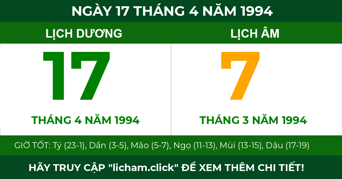 lịch âm ngày 17 tháng 4 năm 1994
