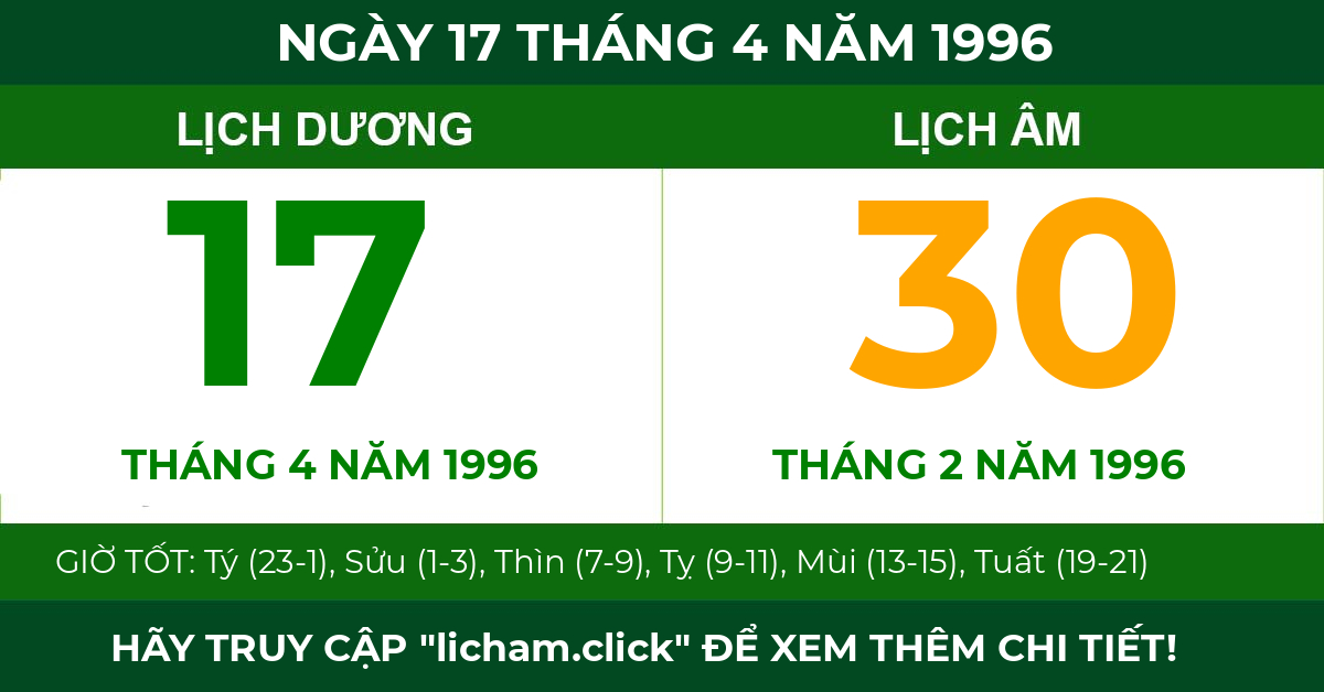 lịch âm ngày 17 tháng 4 năm 1996