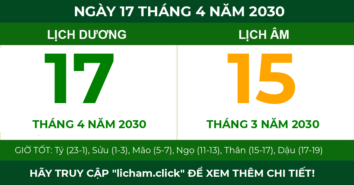 lịch âm ngày 17 tháng 4 năm 2030