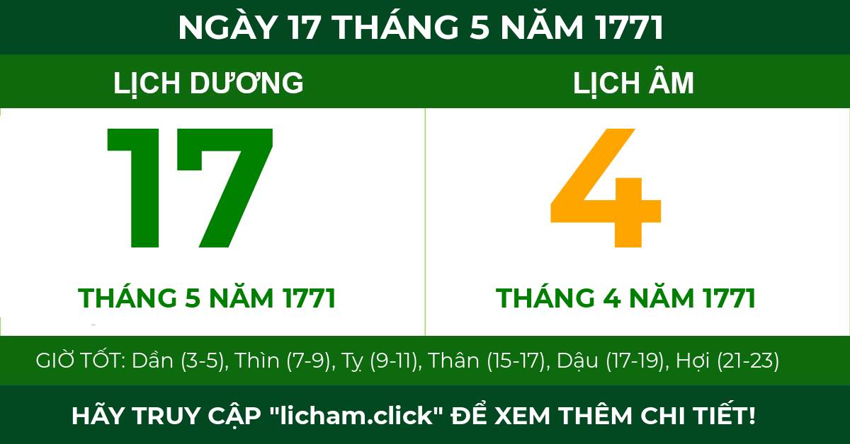 lịch âm ngày 17 tháng 5 năm 1771