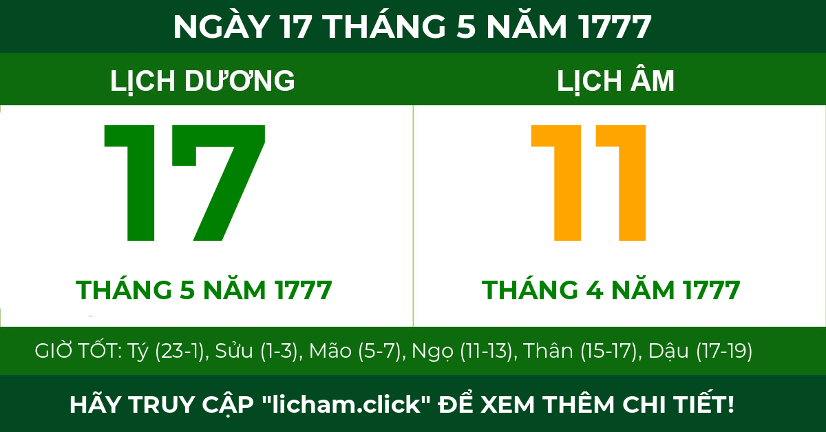 lịch âm ngày 17 tháng 5 năm 1777