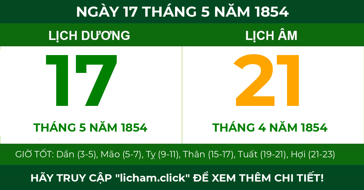 lịch âm ngày 17 tháng 5 năm 1854