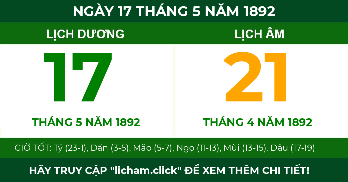 lịch âm ngày 17 tháng 5 năm 1892