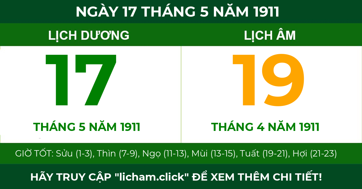 lịch âm ngày 17 tháng 5 năm 1911