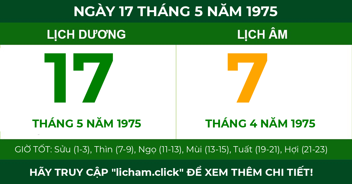 lịch âm ngày 17 tháng 5 năm 1975