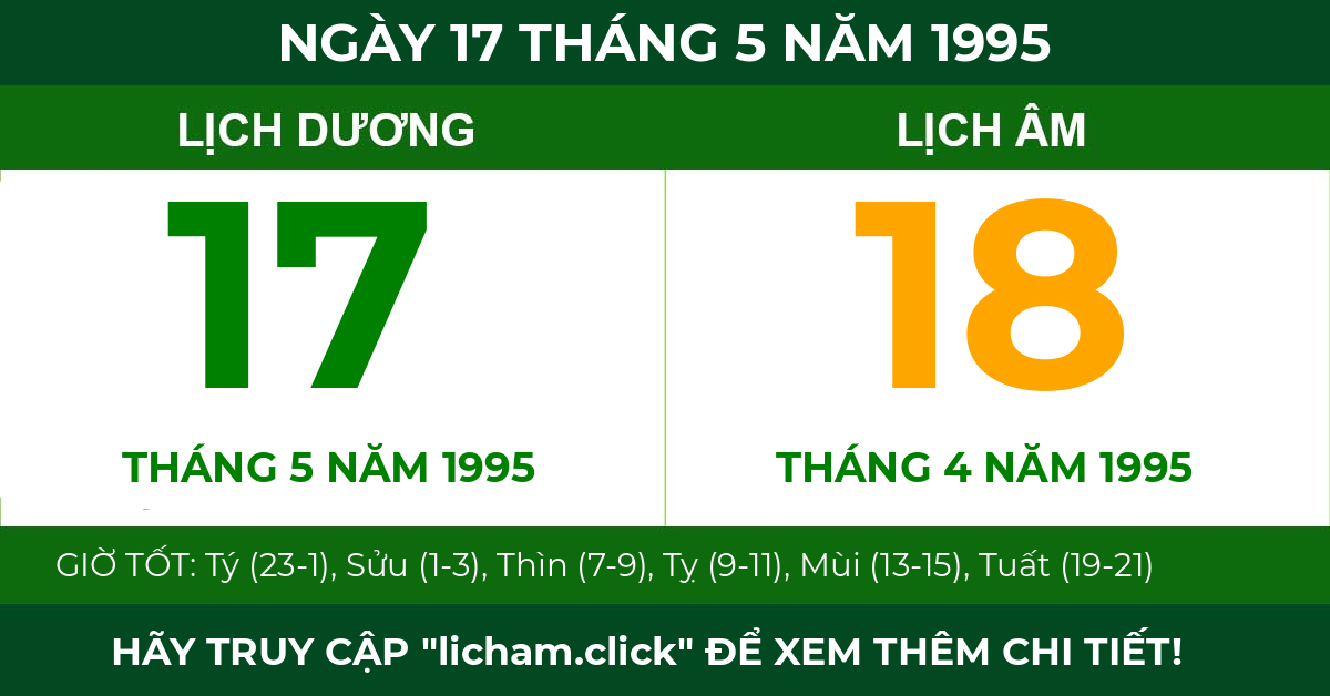 lịch âm ngày 17 tháng 5 năm 1995