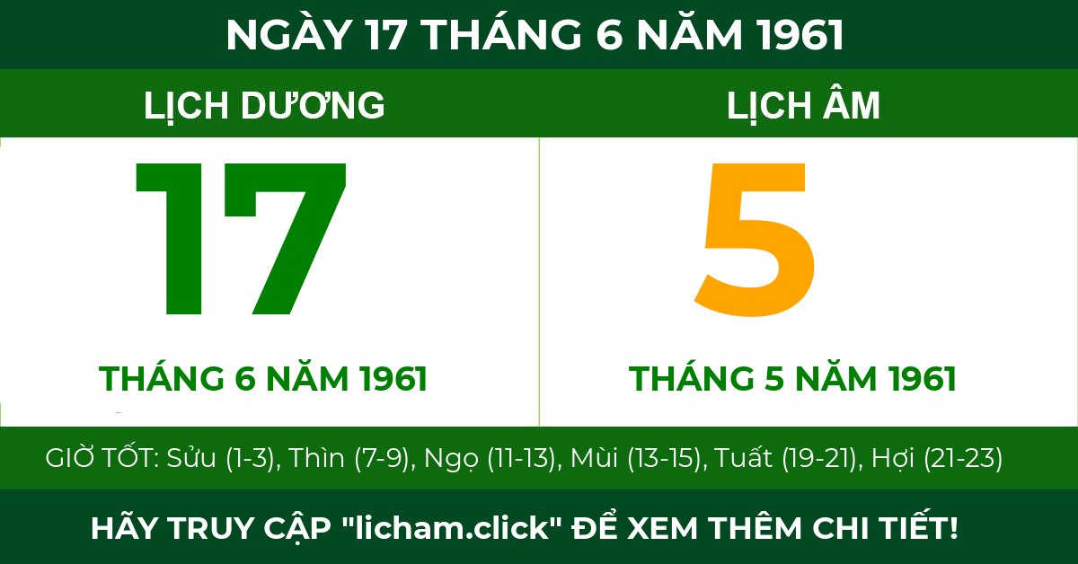 lịch âm ngày 17 tháng 6 năm 1961