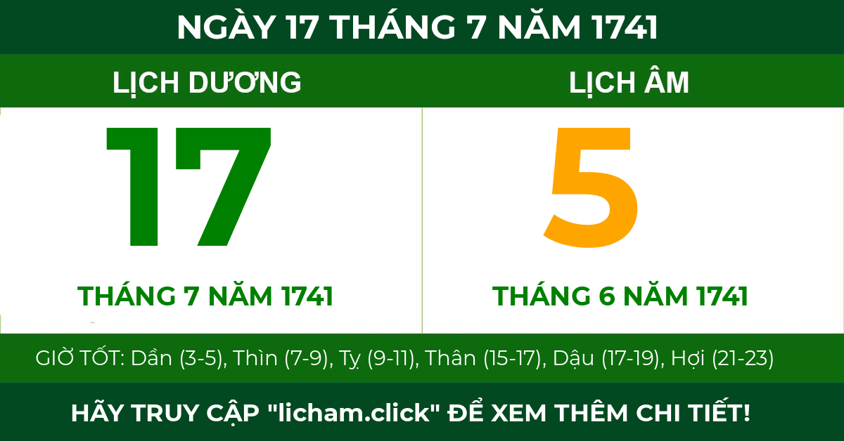 lịch âm ngày 17 tháng 7 năm 1741