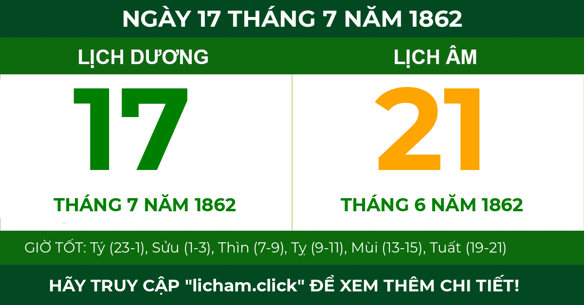 lịch âm ngày 17 tháng 7 năm 1862