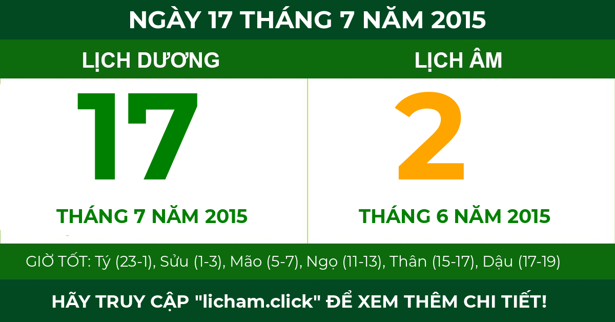 lịch âm ngày 17 tháng 7 năm 2015