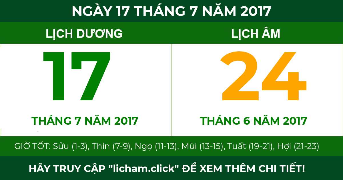 lịch âm ngày 17 tháng 7 năm 2017