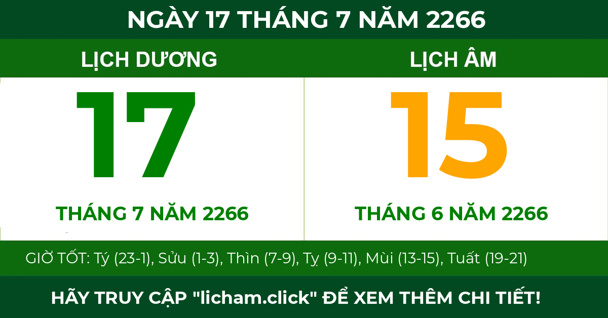 lịch âm ngày 17 tháng 7 năm 2266