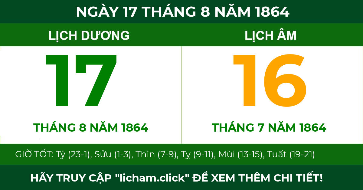 lịch âm ngày 17 tháng 8 năm 1864