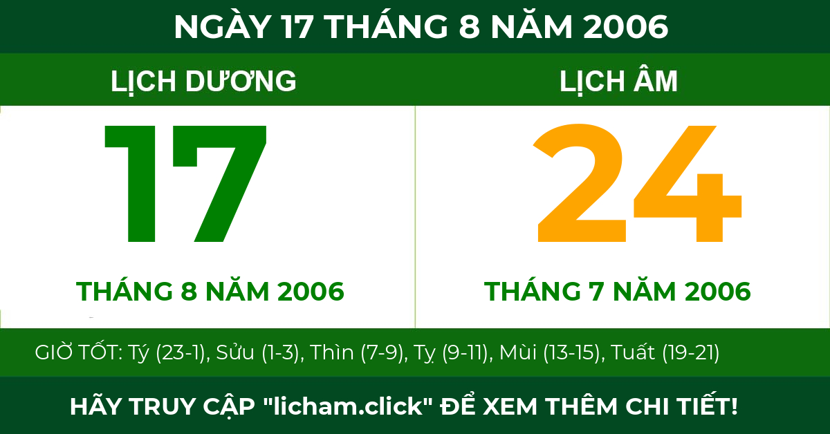 lịch âm ngày 17 tháng 8 năm 2006