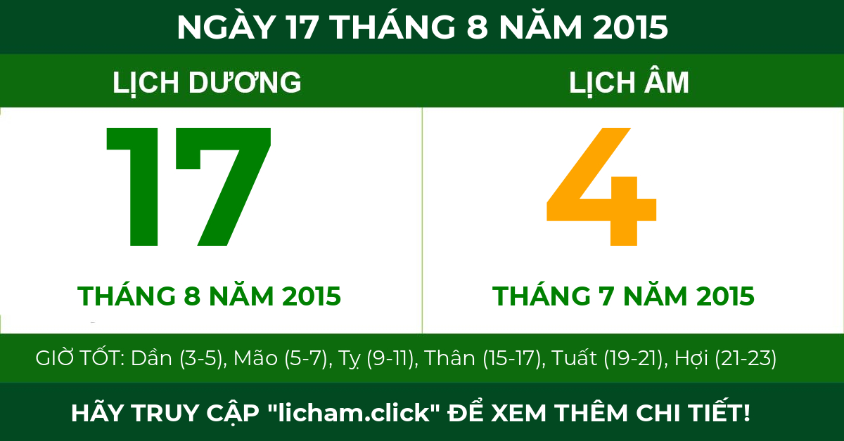 lịch âm ngày 17 tháng 8 năm 2015