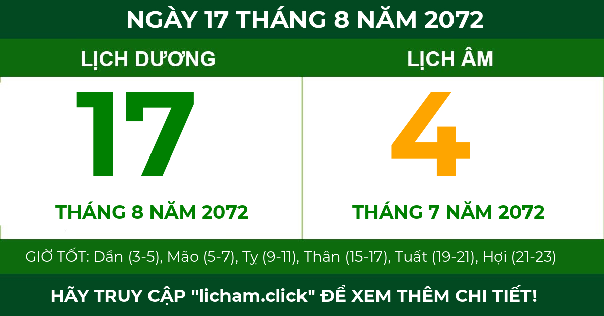 lịch âm ngày 17 tháng 8 năm 2072