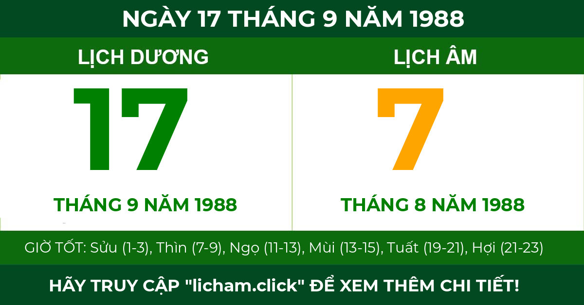 lịch âm ngày 17 tháng 9 năm 1988