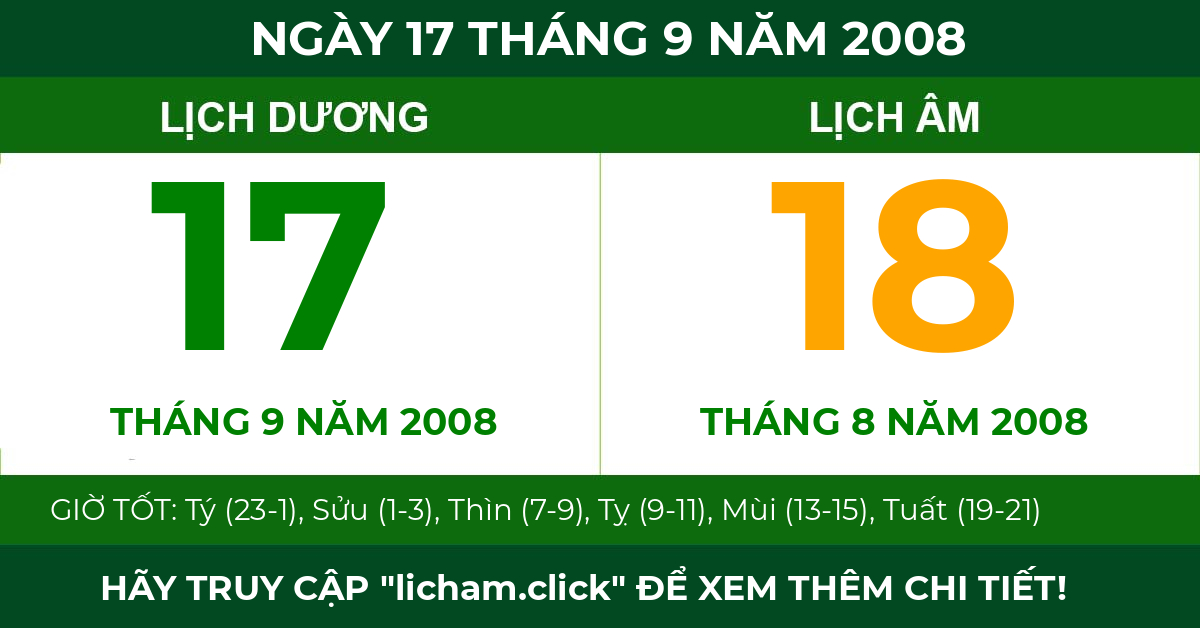 lịch âm ngày 17 tháng 9 năm 2008