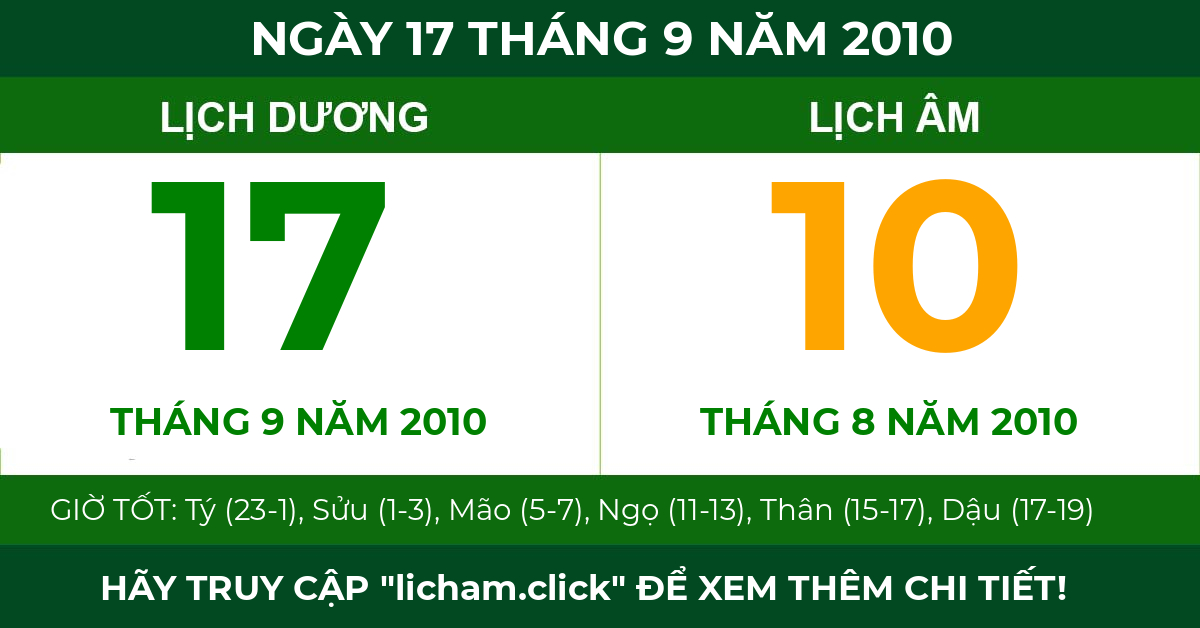 lịch âm ngày 17 tháng 9 năm 2010